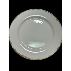 Lot of 12 The Cellar Made In Bangladesh White Dinner Plate With Gold Trim 10.25”